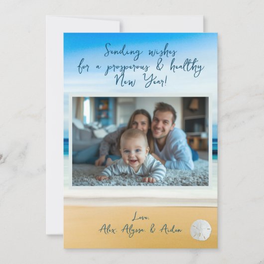 Happy New Year Beaches One Photo Flat Holiday Card Feestdagenkaart (Voorkant)