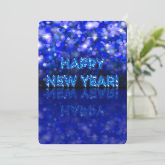 Happy New Year Beauful Blue Bokeh Sparkles (Staand voorkant)