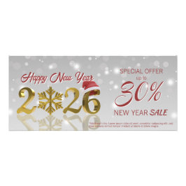 Happy New Year Big Gold 2026 | Logo Discount Card Reclamekaart