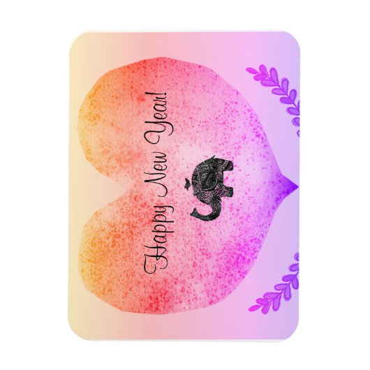 Happy New Year Big Heart & Elephant Doodle Magneet (Verticaal)