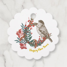 Happy New Year Bird Wreate Bedankjes Labels