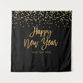 Happy New Year black and gold Backdrop banner Wandkleed