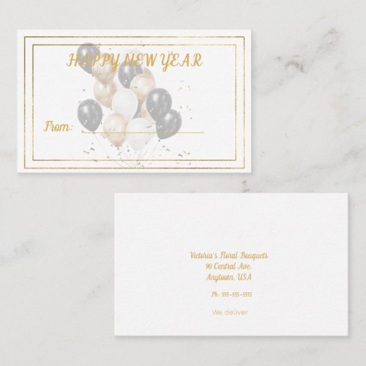 Happy New Year Black and Gold Balloons Gift Card Visitekaartje (Voorkant / Achterkant)