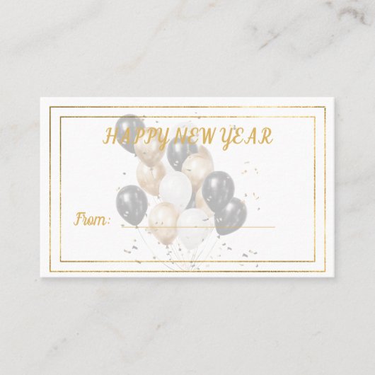 Happy New Year Black and Gold Balloons Gift Card Visitekaartje (Voorkant)