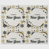 Happy New Year Black and Gold Snowflake  Cadeaupapier (Vlak)