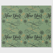 Happy New Year Black and Gold Snowflake  Cadeaupapier (Vlak)