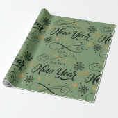 Happy New Year Black and Gold Snowflake  Cadeaupapier (Uitgerold)