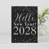 Happy New Year Black and Silver Sparkle New Year's Feestdagenkaart (Staand voorkant)