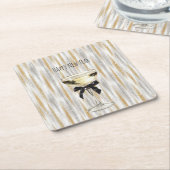 Happy New Year Black Bow Gold Silver Champagne Kartonnen Onderzetters (Schuin)