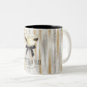 Happy New Year Black Bow Gold Silver Champagne Tweekleurige Koffiemok (Voorkant rechts)