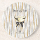 Happy New Year Black Bow Gold Silver Champagne Zandsteen Onderzetter (Voorkant)