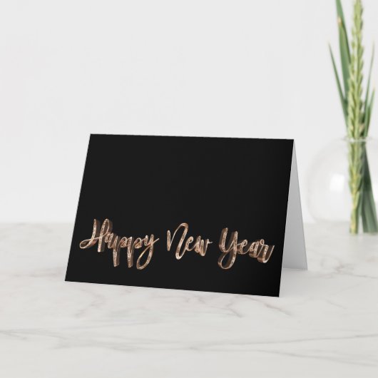 Happy New Year Black en Gold Text Elegant Feestdagen Kaart (Voorkant)