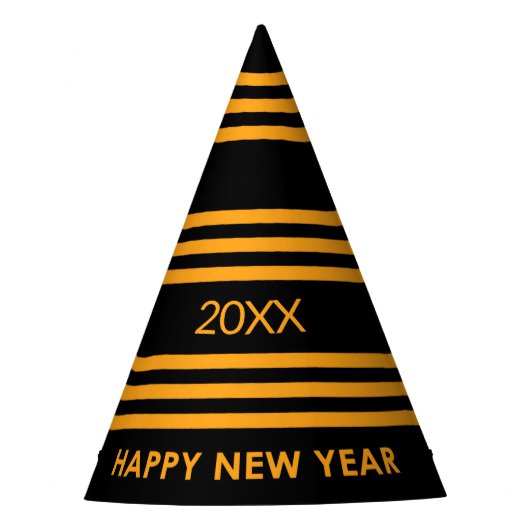 Happy New Year Black en Yellow Feesthoedjes (Voorkant)