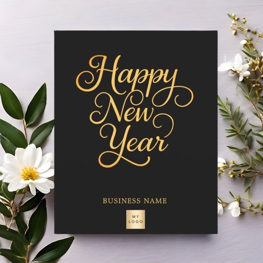 Happy New Year black gold business logo card