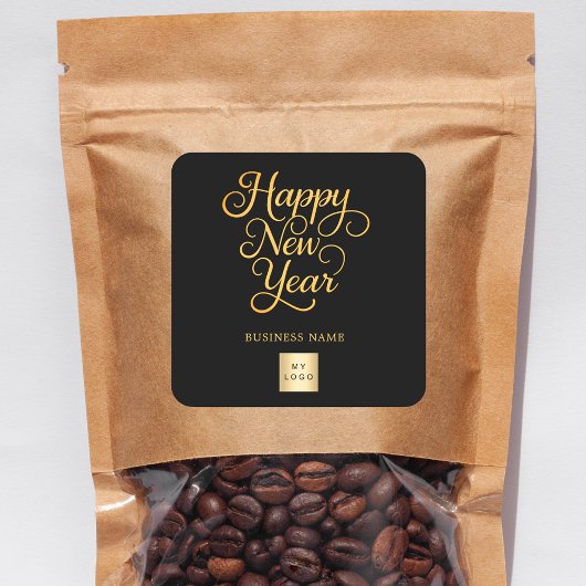 Happy New Year black gold business logo Vierkante Sticker