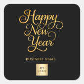 Happy New Year black gold business logo Vierkante Sticker (Voorkant)
