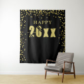 Happy New Year Black Gold Confetti Photo Backdrop Wandkleed (In situ)
