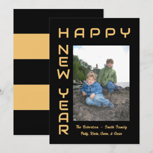 Happy New Year Black-Gold Editable Holiday Foto Feestdagenkaart
