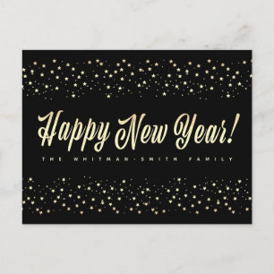 Happy New Year Black Gold Stars familie Briefkaart