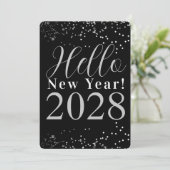 Happy New Year Black Silver Sparkle New Year's Feestdagenkaart (Staand voorkant)