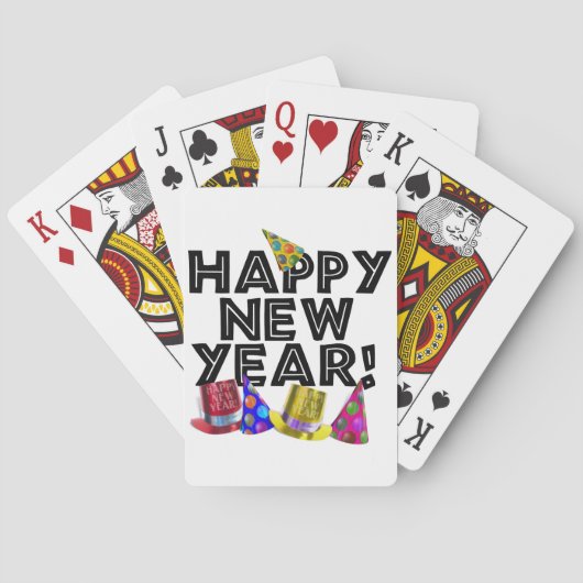 Happy New Year - Black Text with Party Hats Pokerkaarten (Achterkant)