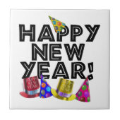 Happy New Year - Black Text with Party Hats Tegeltje (Voorkant)