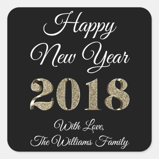 Happy New Year Black White Gold Typography Sticker (Voorkant)