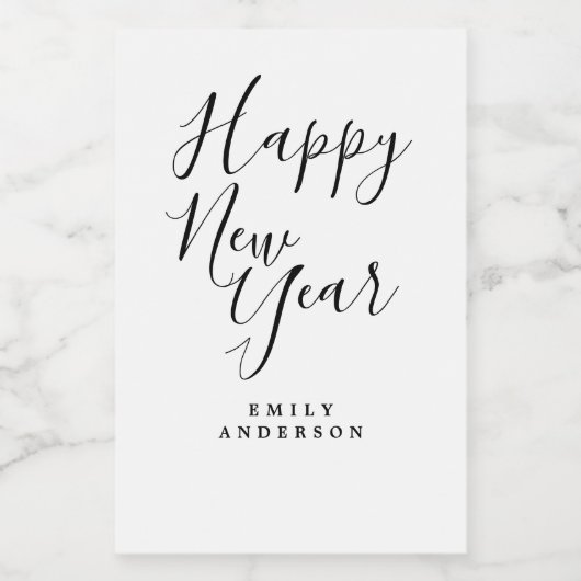 Happy New Year Black White Persoonlijke Partij Wijn Etiket (Enkel label)