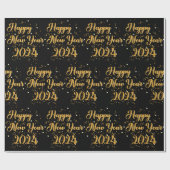 Happy New Year Black Wrapping Paper Cadeaupapier (Vlak)