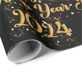 Happy New Year Black Wrapping Paper Cadeaupapier (Rol Hoek)