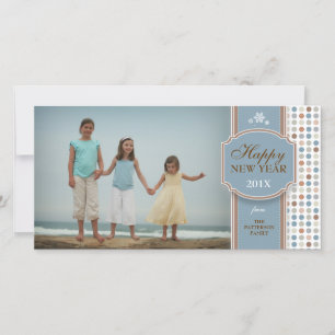 Happy New Year Blue Brown White Fun-fotokaart Feestdagenkaart