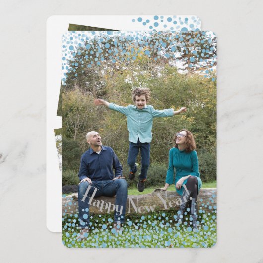 Happy New Year Blue Confetti Feestdagenkaart (Voorkant / Achterkant)