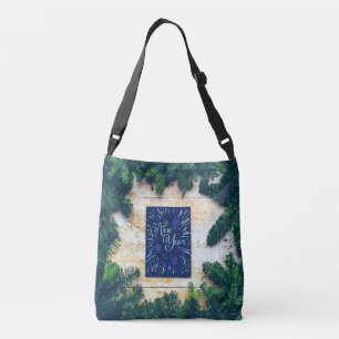 Happy New Year Blue en Green Pine Crossbody Tas