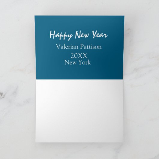 Happy new year blue name place year boho simple bedankkaart (Binnen)