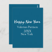 Happy new year blue name place year boho simple briefkaart (Voorkant / Achterkant)