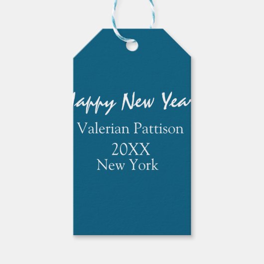 Happy new year blue name place year boho simple  cadeaulabel (Voorkant)