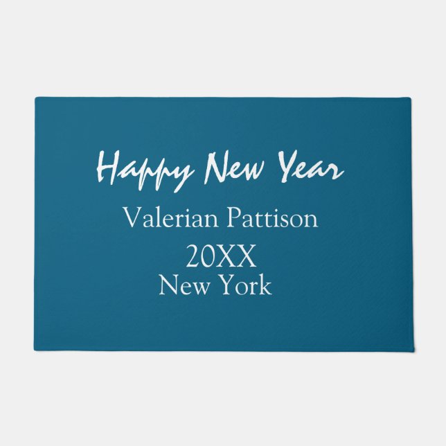 Happy new year blue name place year boho simple  deurmat (Voorkant)