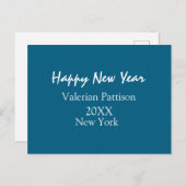 Happy new year blue name place year boho simple feestdagenkaart (Voorkant / Achterkant)