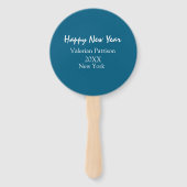 Happy new year blue name place year boho simple  handwaaier (Achterkant)