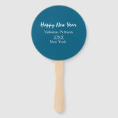 Happy new year blue name place year boho simple  handwaaier (Voorkant)