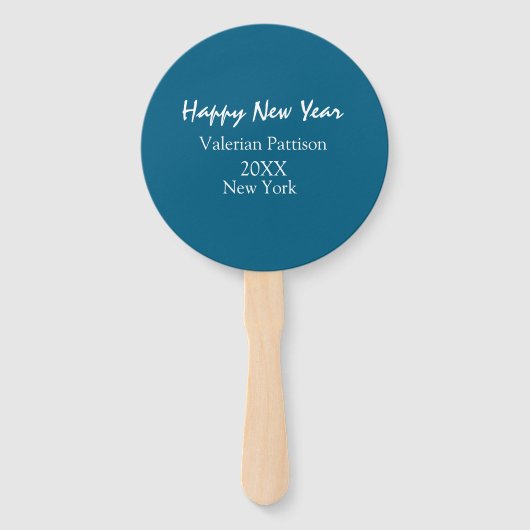 Happy new year blue name place year boho simple  handwaaier (Voorkant)