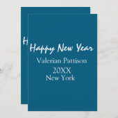 Happy new year blue name place year boho simple kaart (Voorkant / Achterkant)