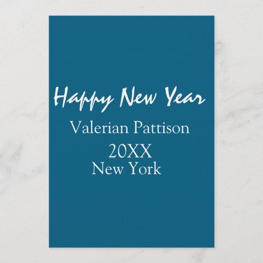 Happy new year blue name place year boho simple kaart (Voorkant)