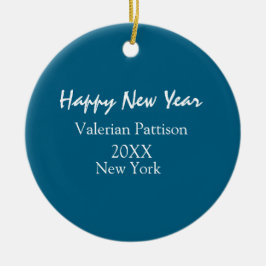 Happy new year blue name place year boho simple  keramisch ornament