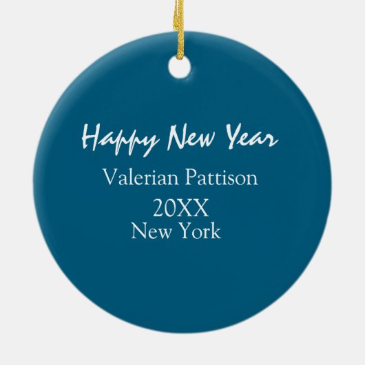 Happy new year blue name place year boho simple  keramisch ornament (Achterkant)