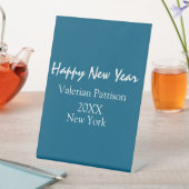 Happy new year blue name place year boho simple  reclamebord met voetstuk (Insitu)