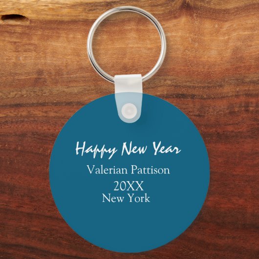 Happy new year blue name place year boho simple sleutelhanger (Achterkant)