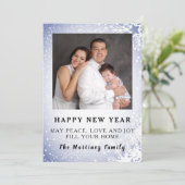 Happy New Year Blue Snow Scene Family Flat Kaart (Staand voorkant)