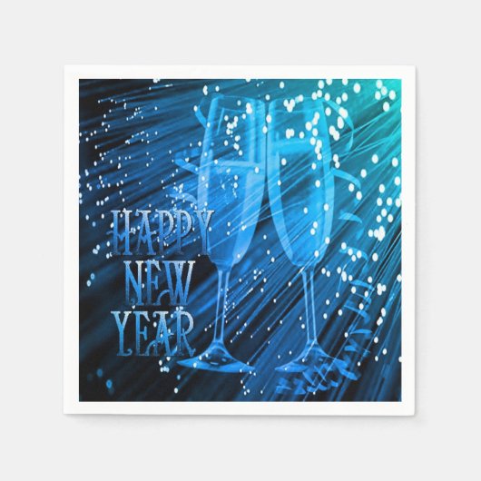 Happy New Year Blue Sparkle Glasses Napkins Servet (Voorkant)
