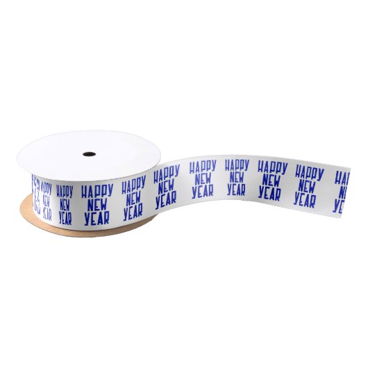 Happy New Year Blue White Gift Wrap Ribbon Satijnen Lint (Spoel)